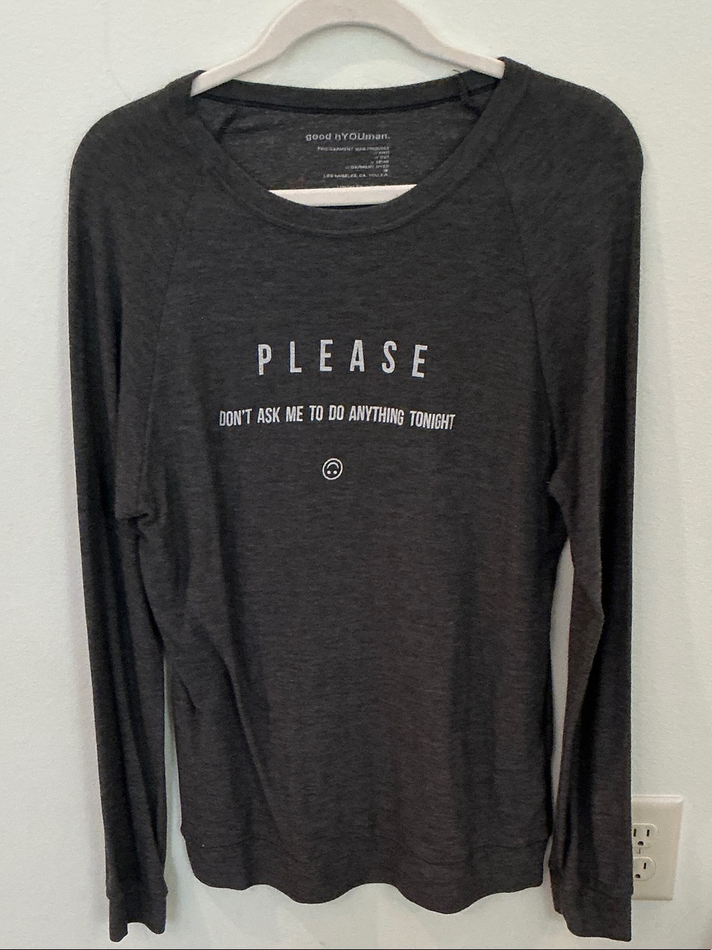 good hYOUman Charcoal 'PLEASE' Long-Sleeve Graphic Tee